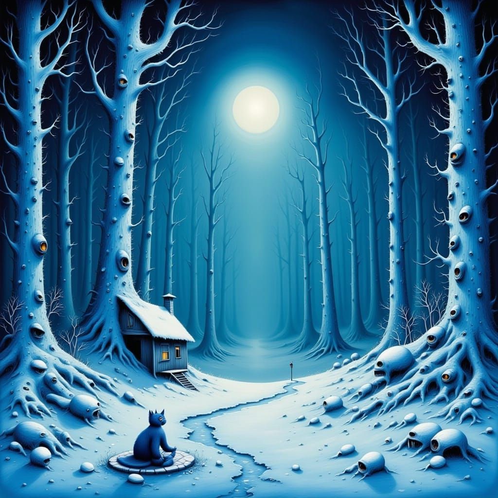 <lora:Burton Big Eyes:1.0> <lora:Burtonesqe:1.0> <lora:Dark-Whimsy:1.0> Use the color Blue as the dominant color of the ...