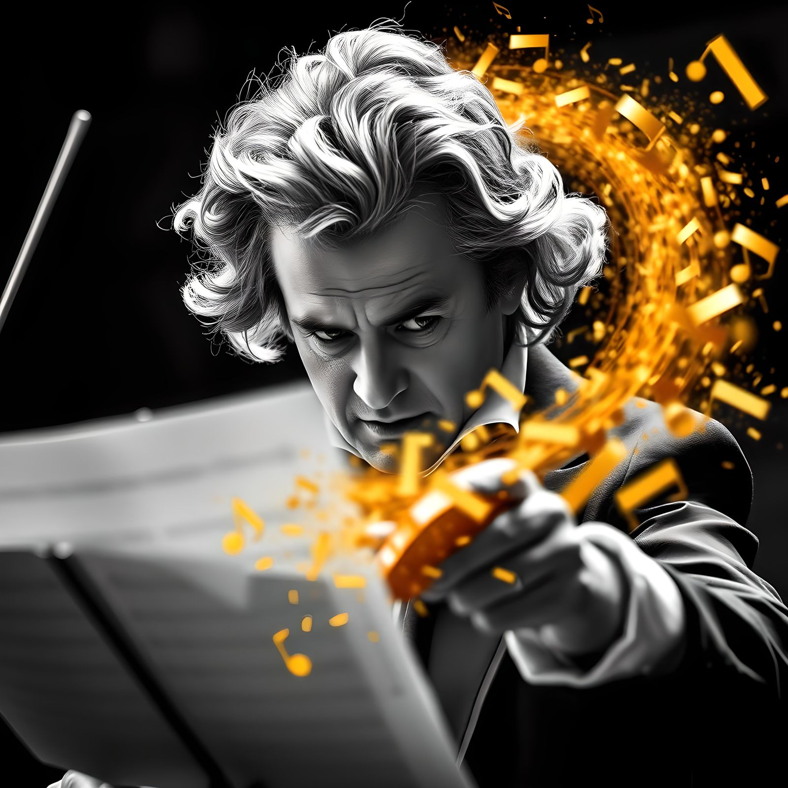 Beethoven Conducts with Floating Golden Notes