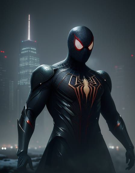 Epic Futuristic Spiderman in Hyperreal Cityscape