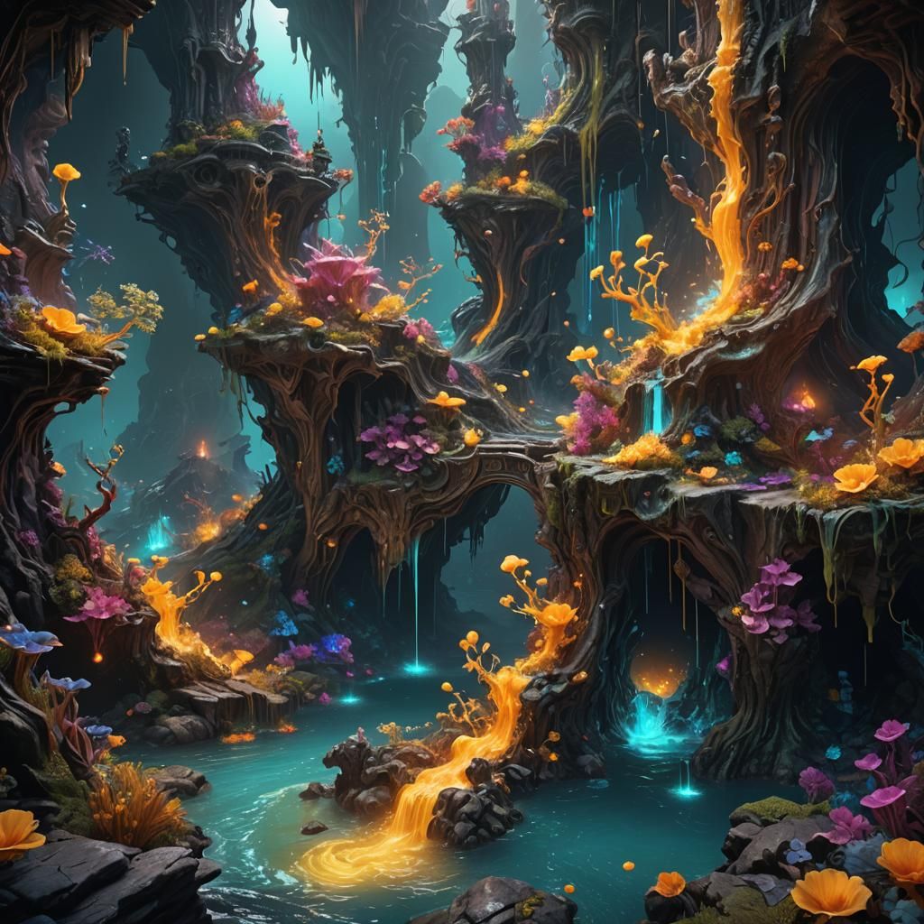 Luminous Fluids: Detailed Matte Painting in Deep Color