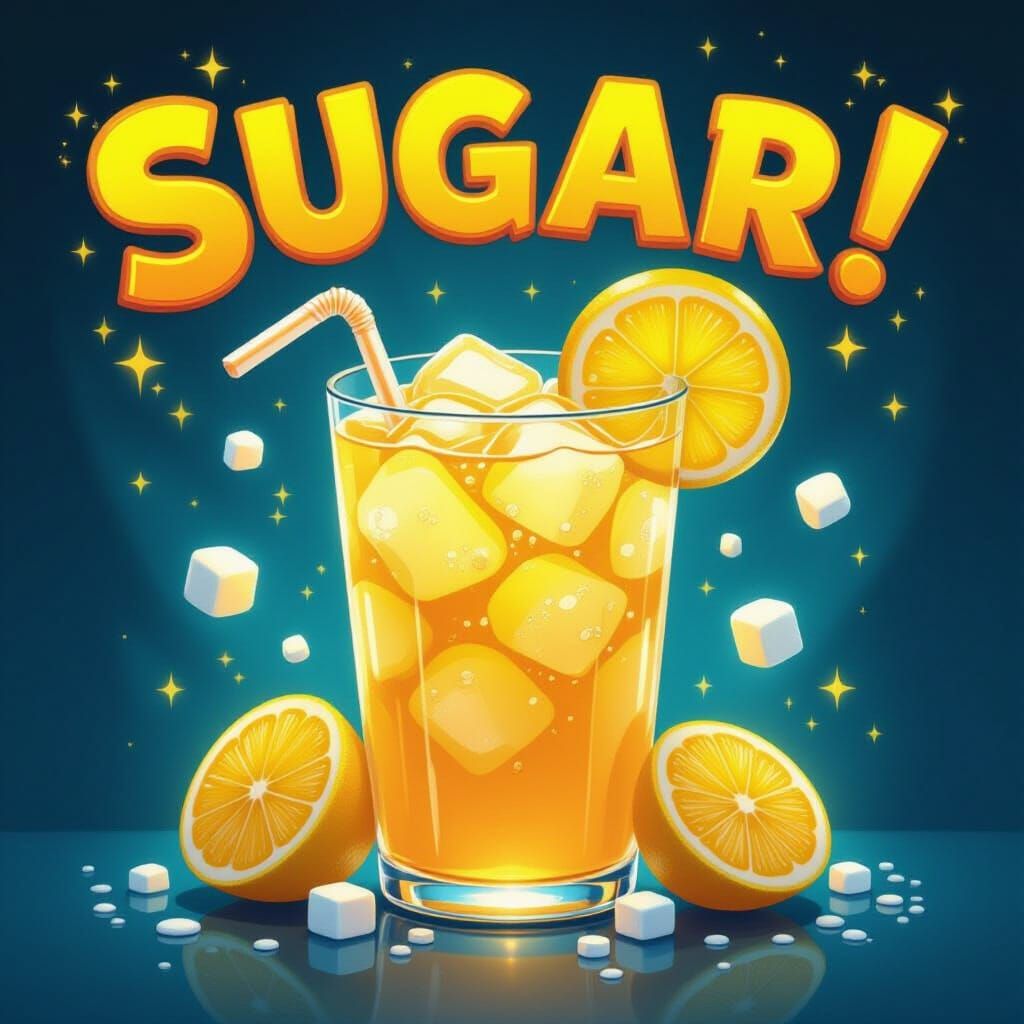 Sweet Lemonade Cartoon with Swirling Sugar Text