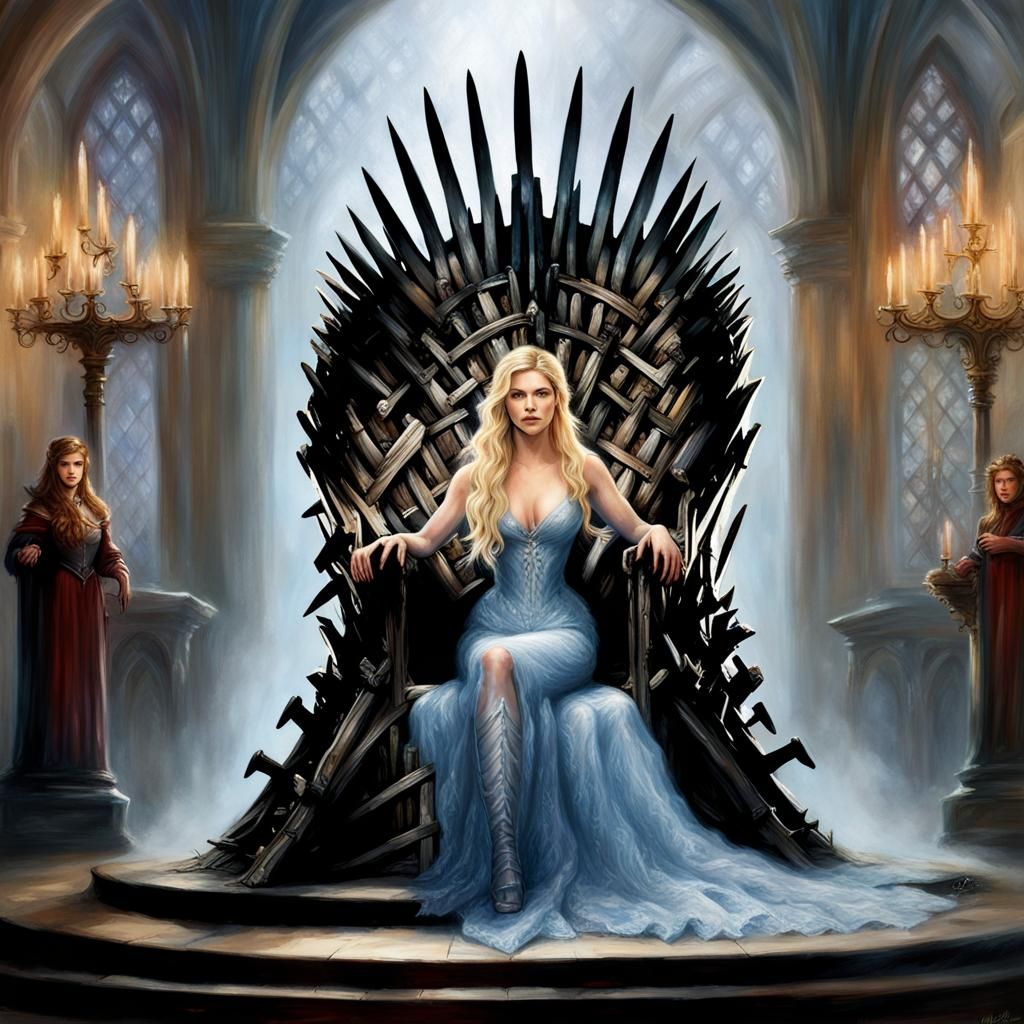 Queen on Iron Throne in Ethereal Fantasy Style