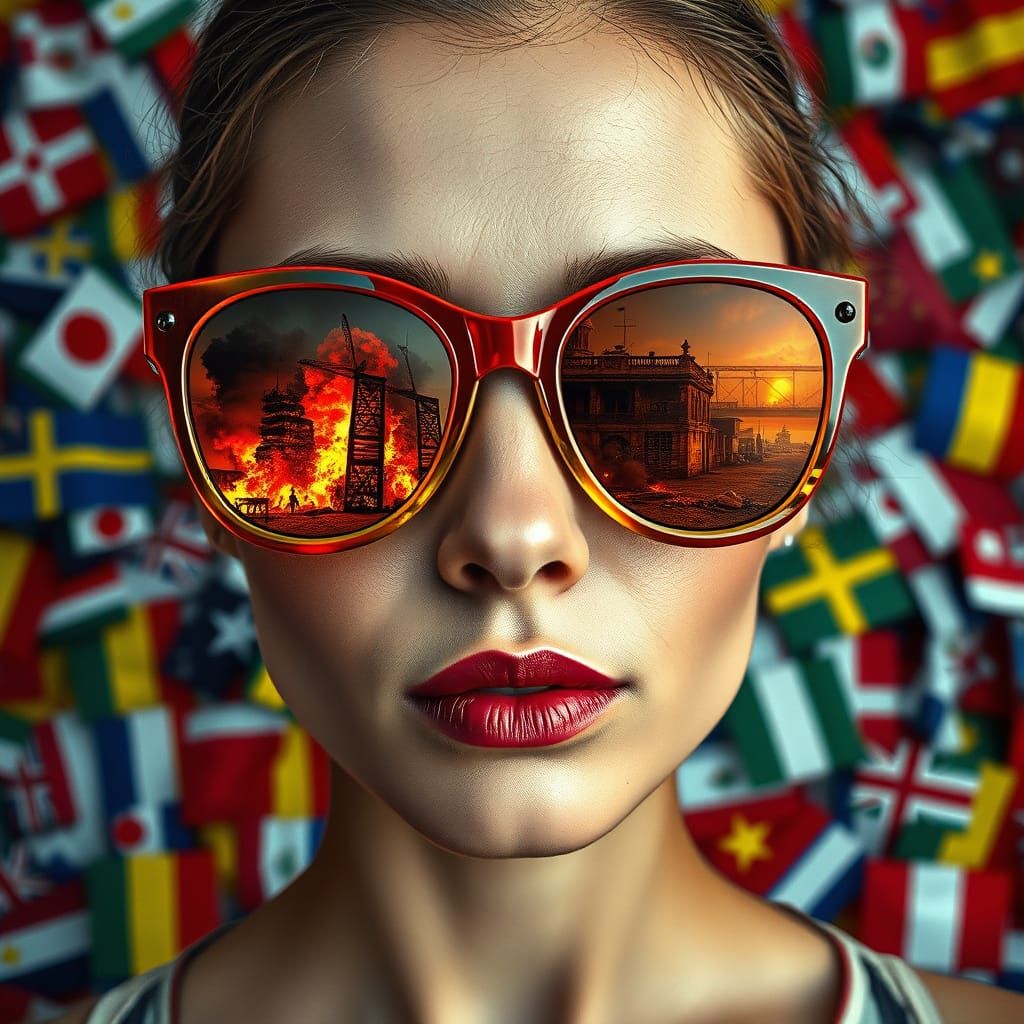 Reflective Glasses Show Scenes of Destruction