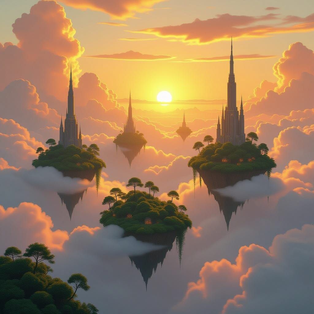 Floating Isles in Sunset Haze