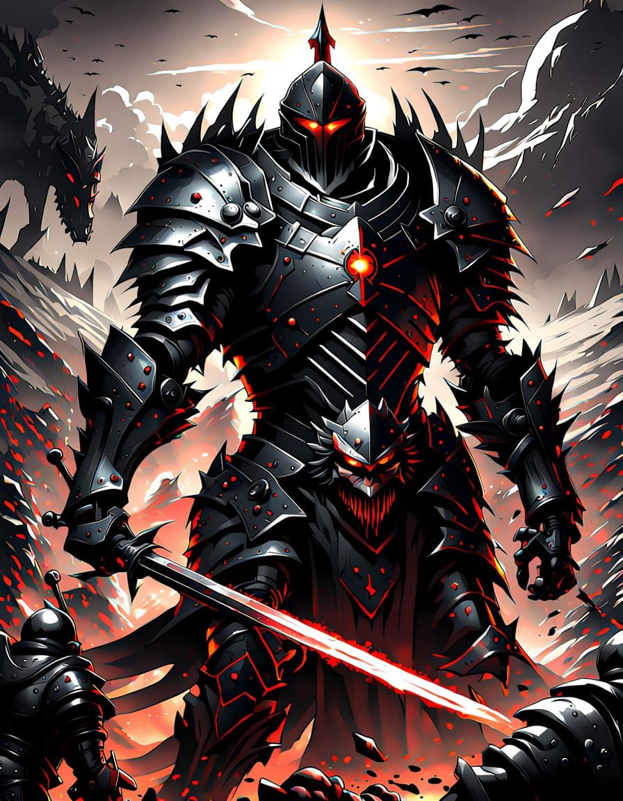 Anime Knight Mordrex in Epic Dark Fantasy Battle