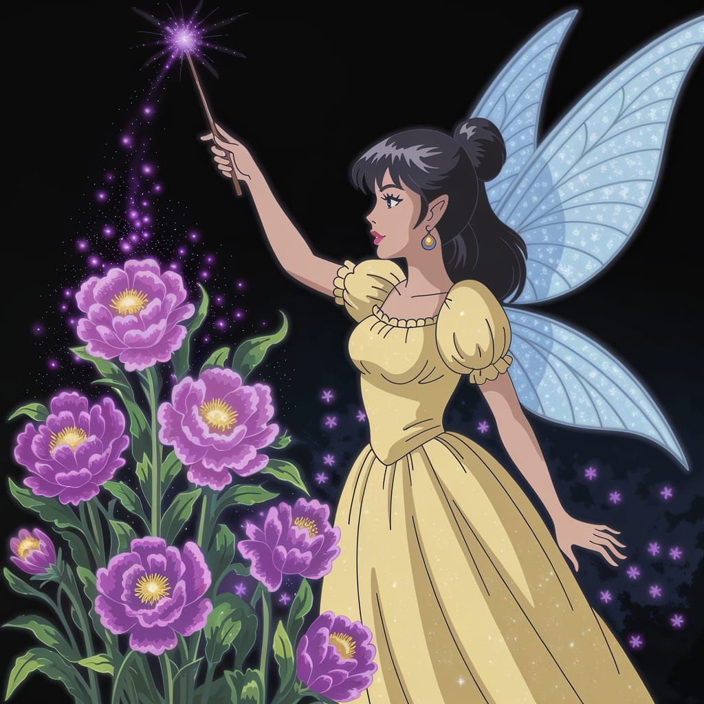 Enchanted Floral Fantasy with Hispanic Fairy in Anime Style