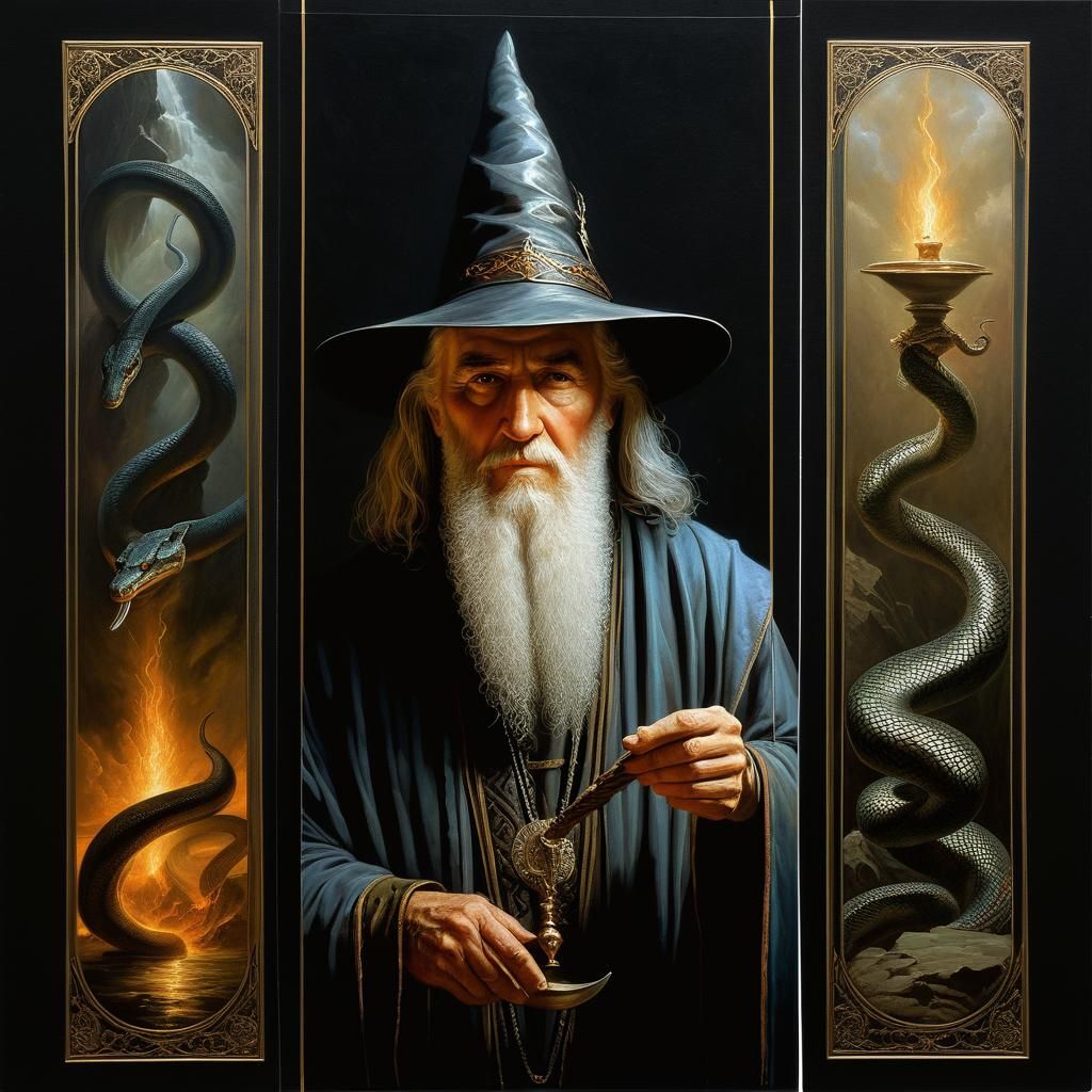 Wizard with Snake in Dramatic Oil Painting Style
