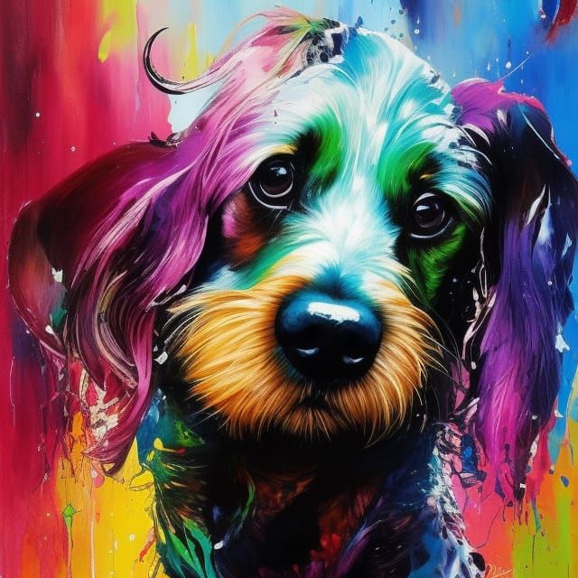 Colorful Ink Splash Dachshund Art in 3D