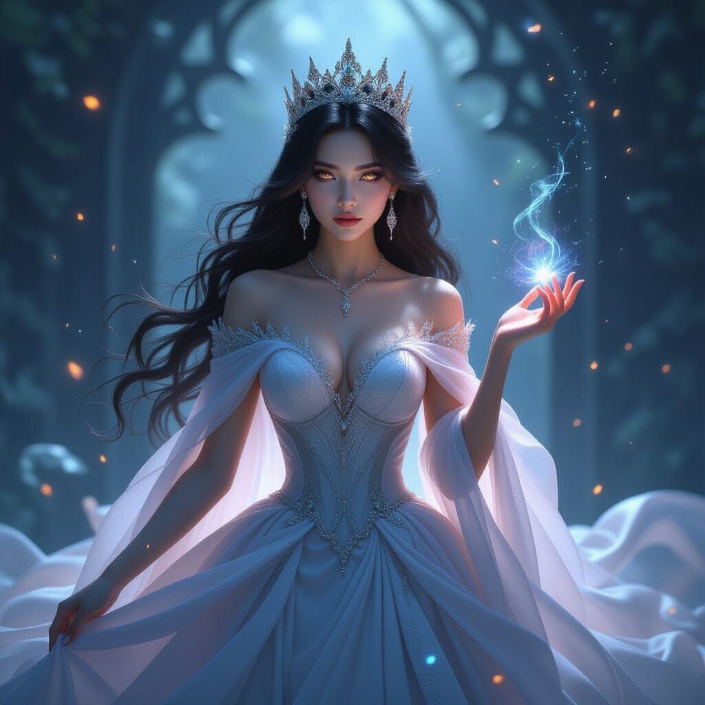 Mystical Queen in Magical Reflections, Ethereal Light and Sh...