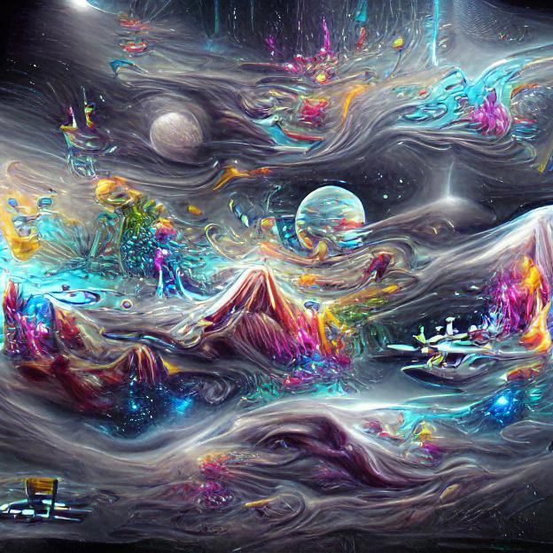 Holographic Waterfalls in Space: Surreal Cosmic Art