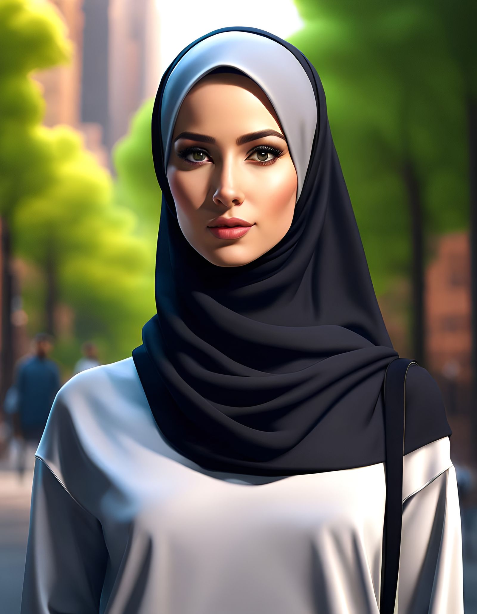 Beautiful Hijabi Woman in New York: Digital Art
