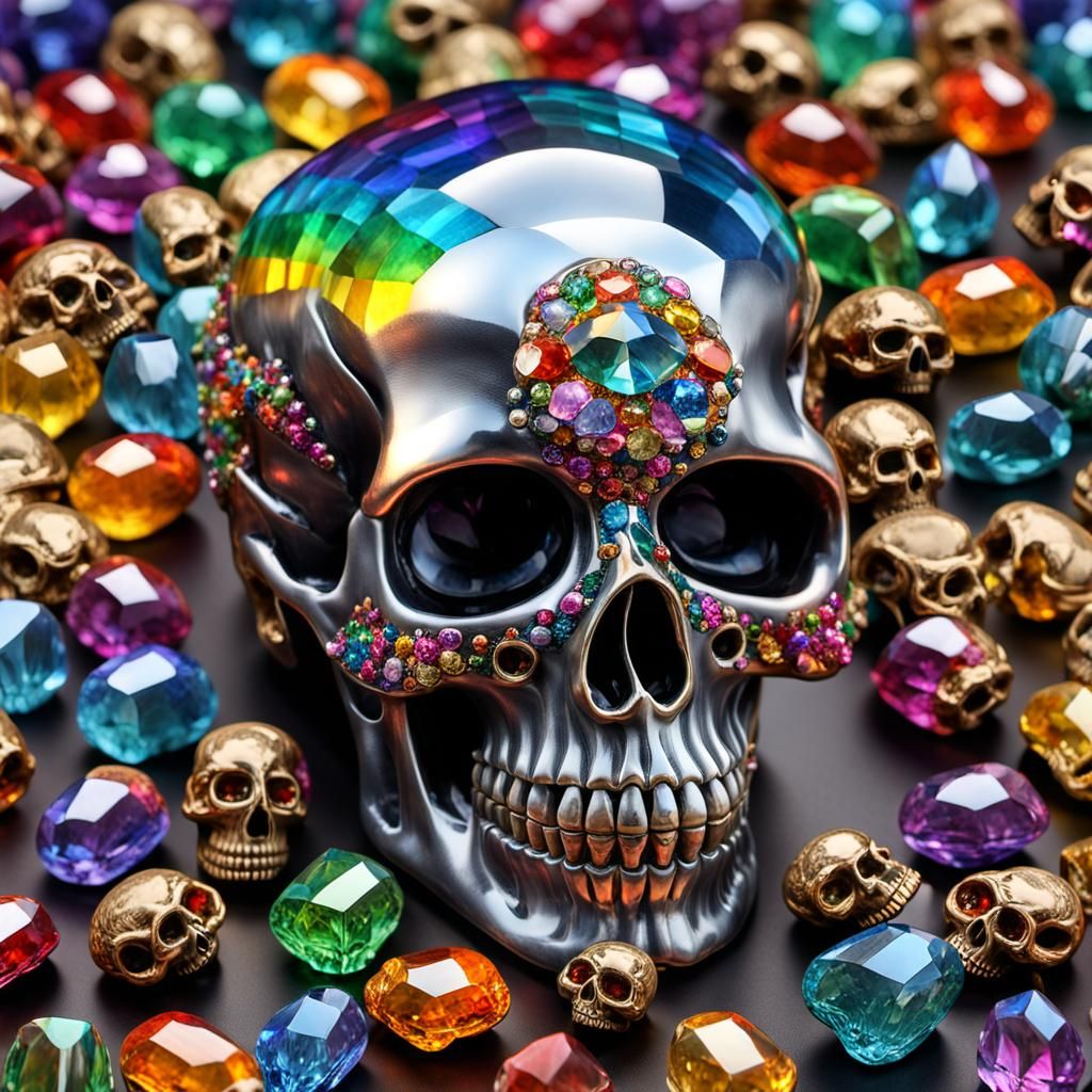 Colorful Crystal Skull with Mirrored Eyes