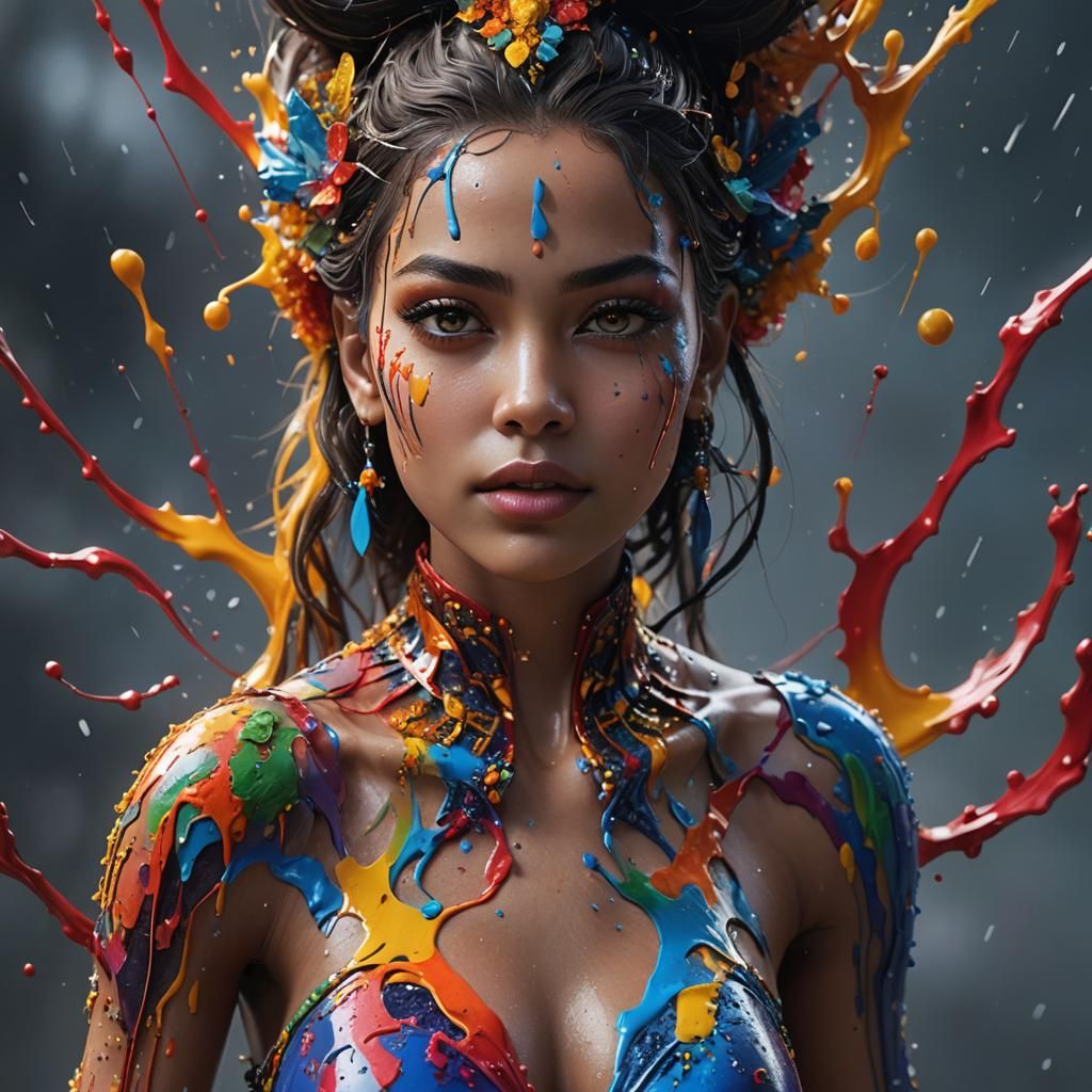 Hyper-Realistic Woman Adorned in Vibrant Paints