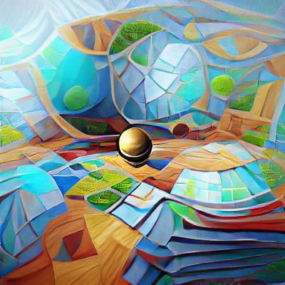 Abstract Planet Map in Cubist Acrylic Art