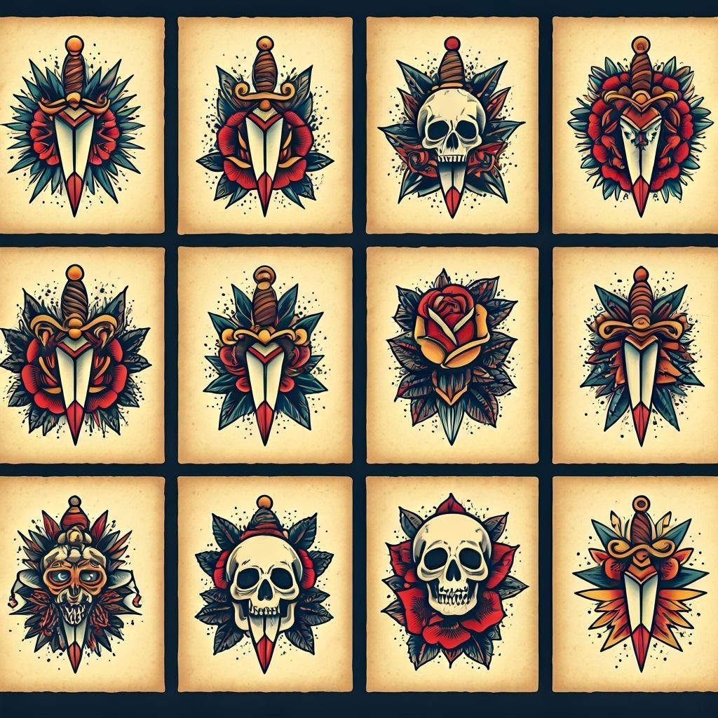 Vintage Tattoo Flash Art in Sailor Jerry Style