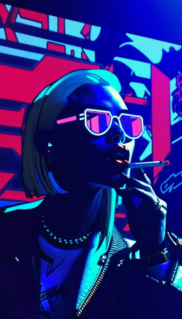 Cyberpunk Club Scene with Neon Punk Girl