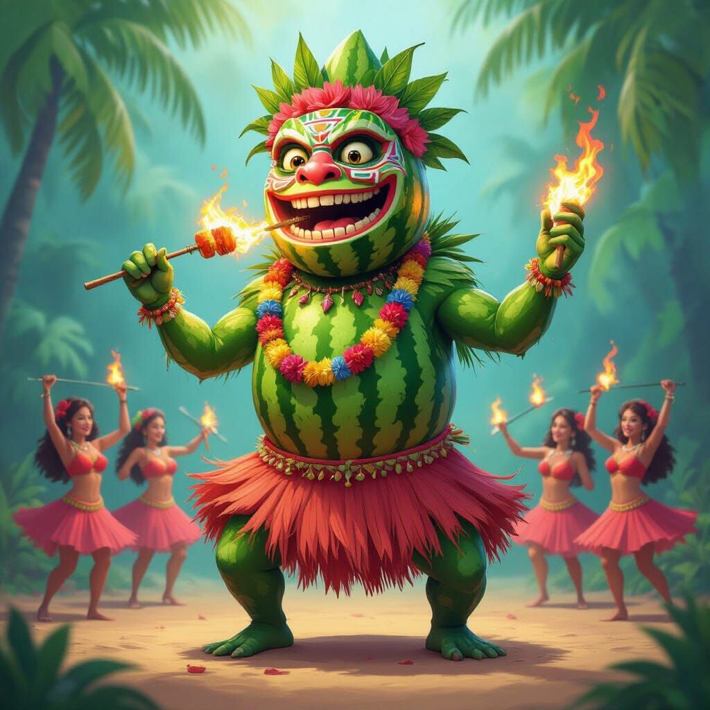 Giant Watermelon Chameleon Dancing with Chimpanzees