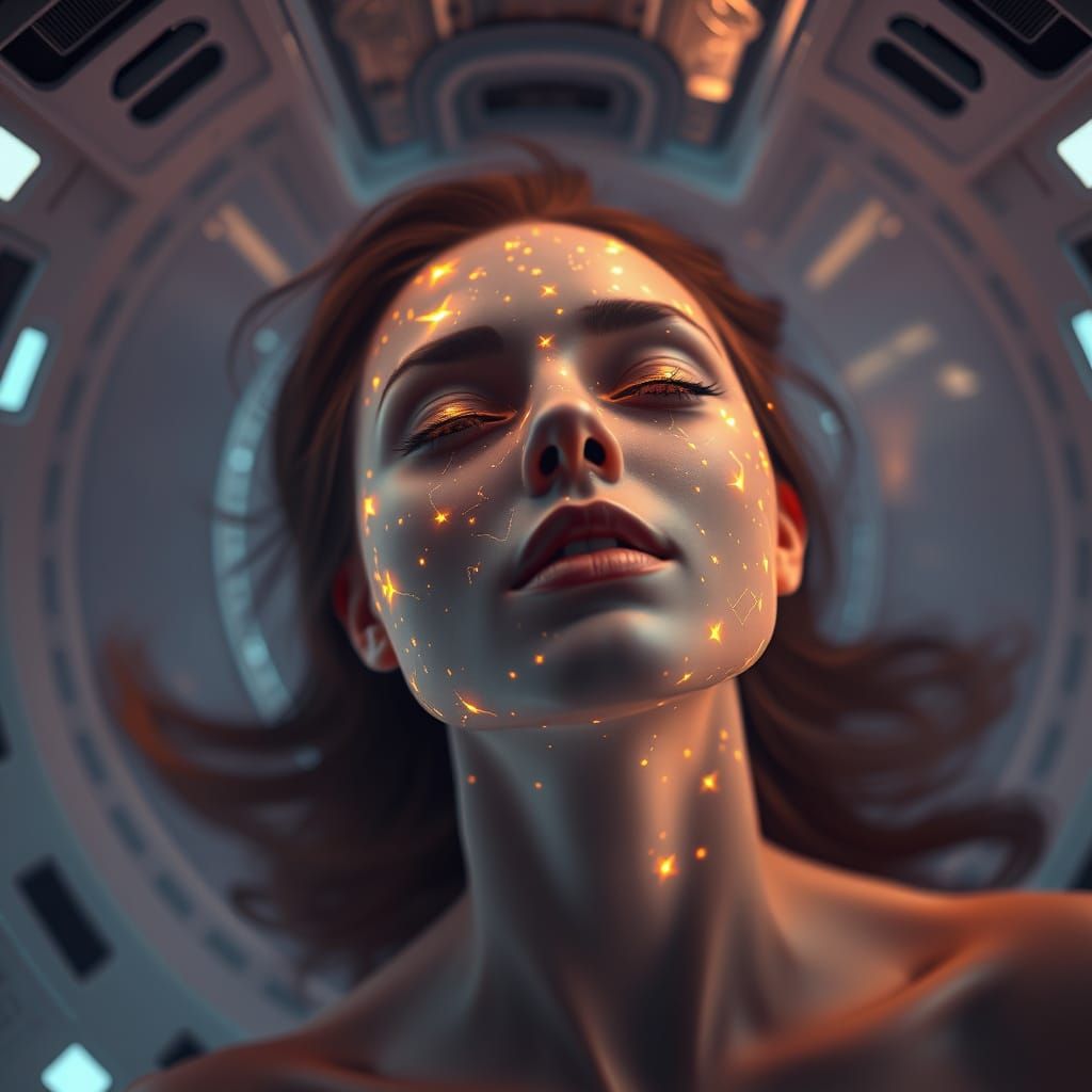 Woman's Face Adorned with Glowing Constellations