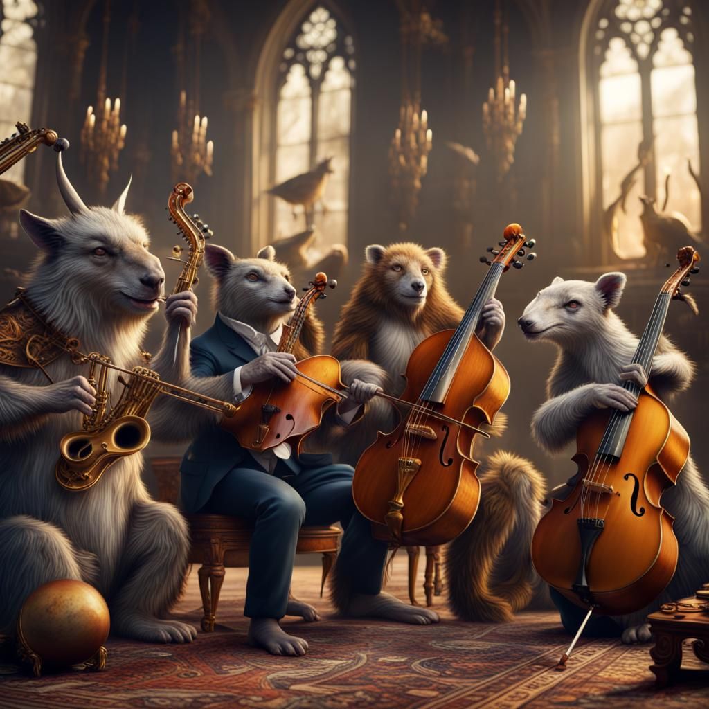 Fantastical Animals Orchestra in Detailed Digital Painting
