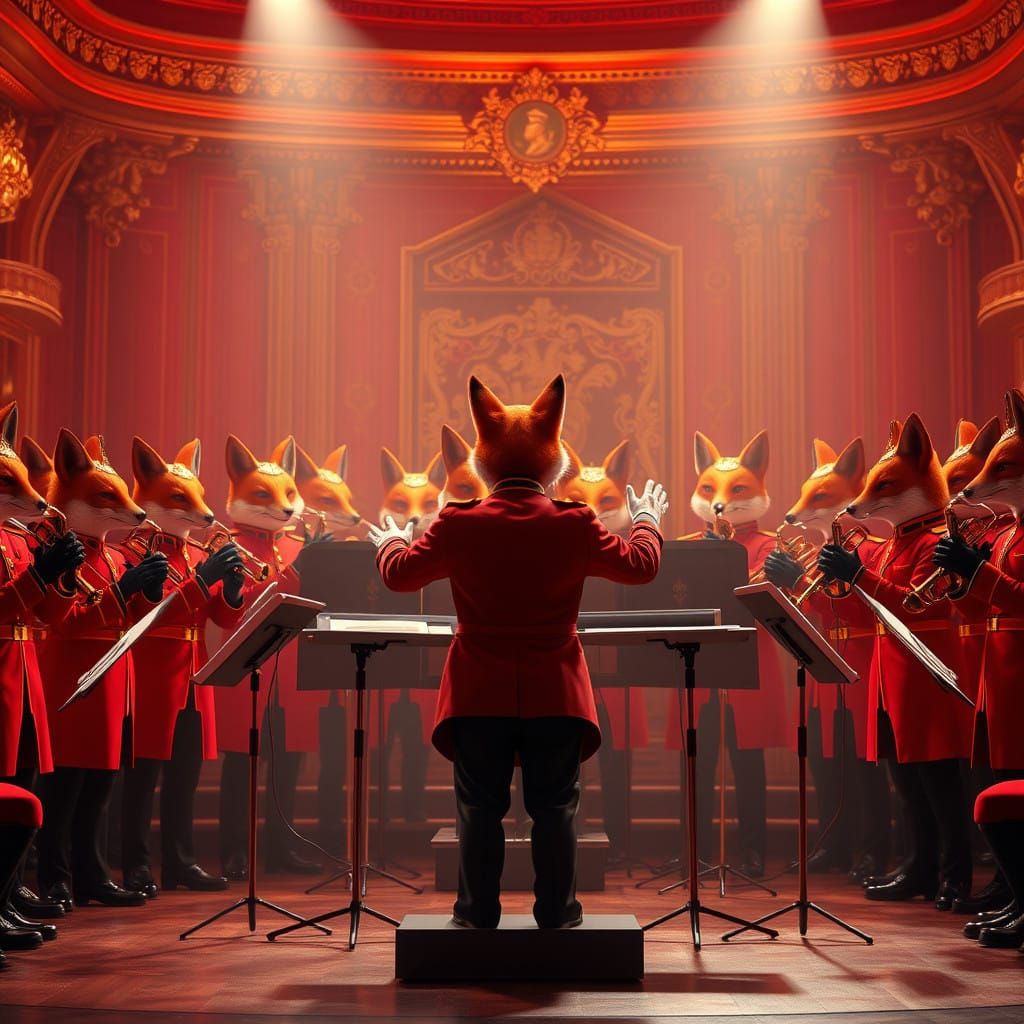 Regal Fox Military Brass Band in Crimson Attire Performs on....