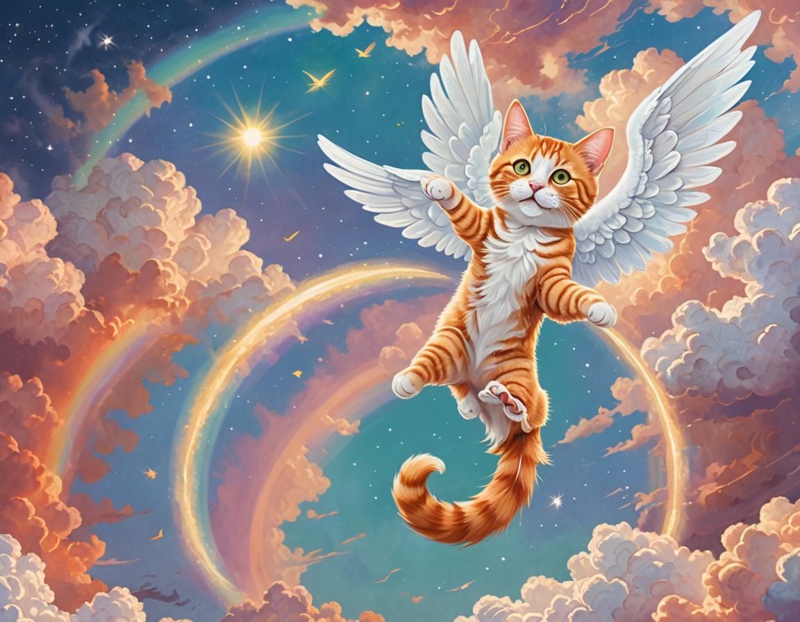 Tabby Cat with Angel Wings in Kirigami Style