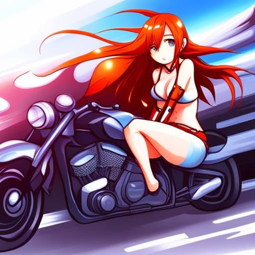 Red-Haired Biker Girl in Anime Style