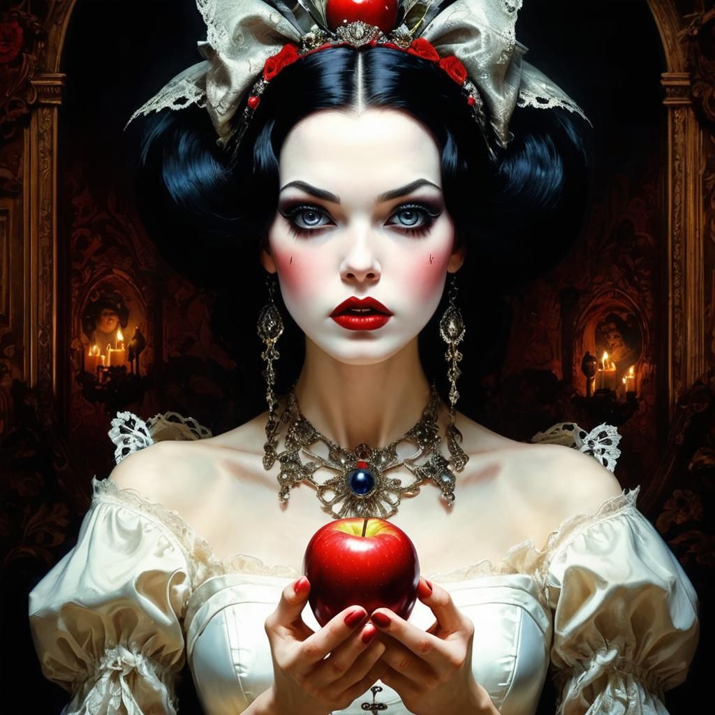 “Lips red as the rose, hair black as ebony, skin white as sn...