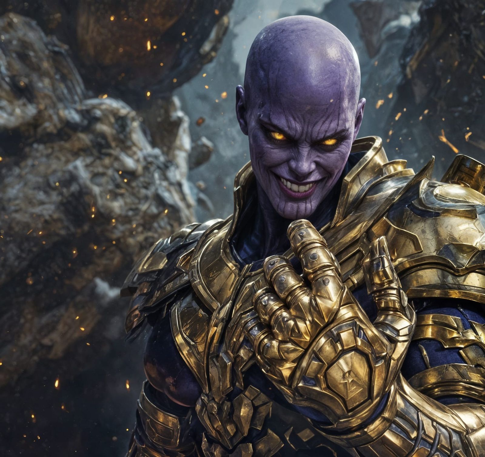 Imposing Female Thanos with Infinity Gauntlet