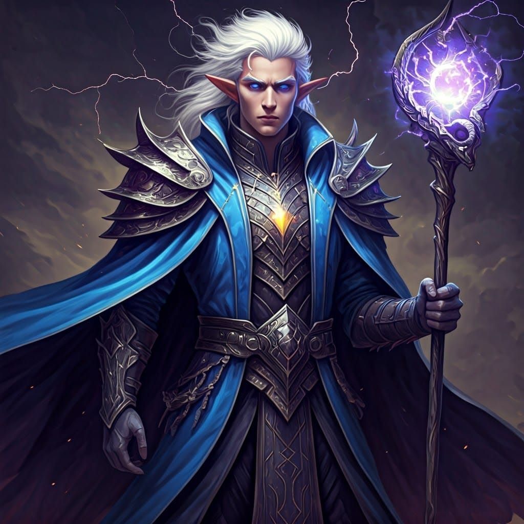 Half-Elf Sorcerer with Lightning in Dark Fantasy Style