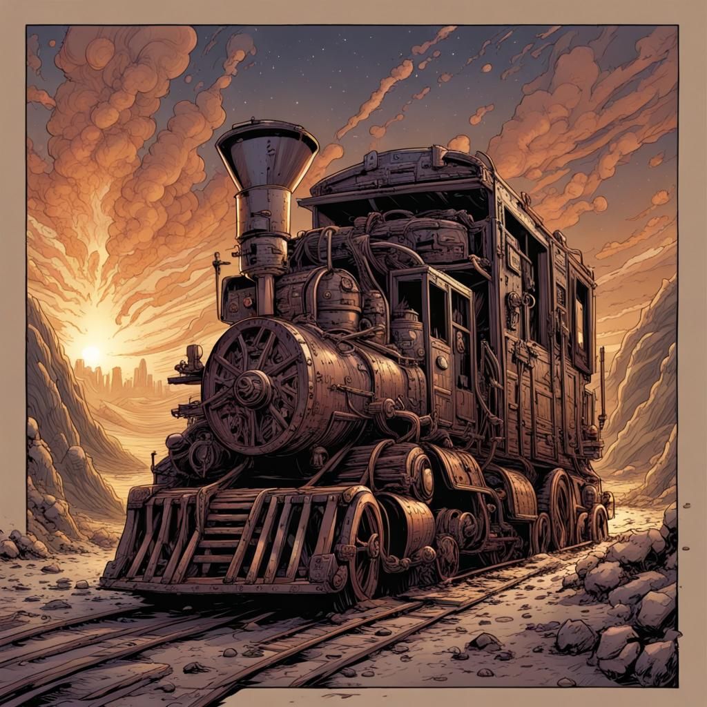 Detailed Mine Wagon in Comic Book Art Style