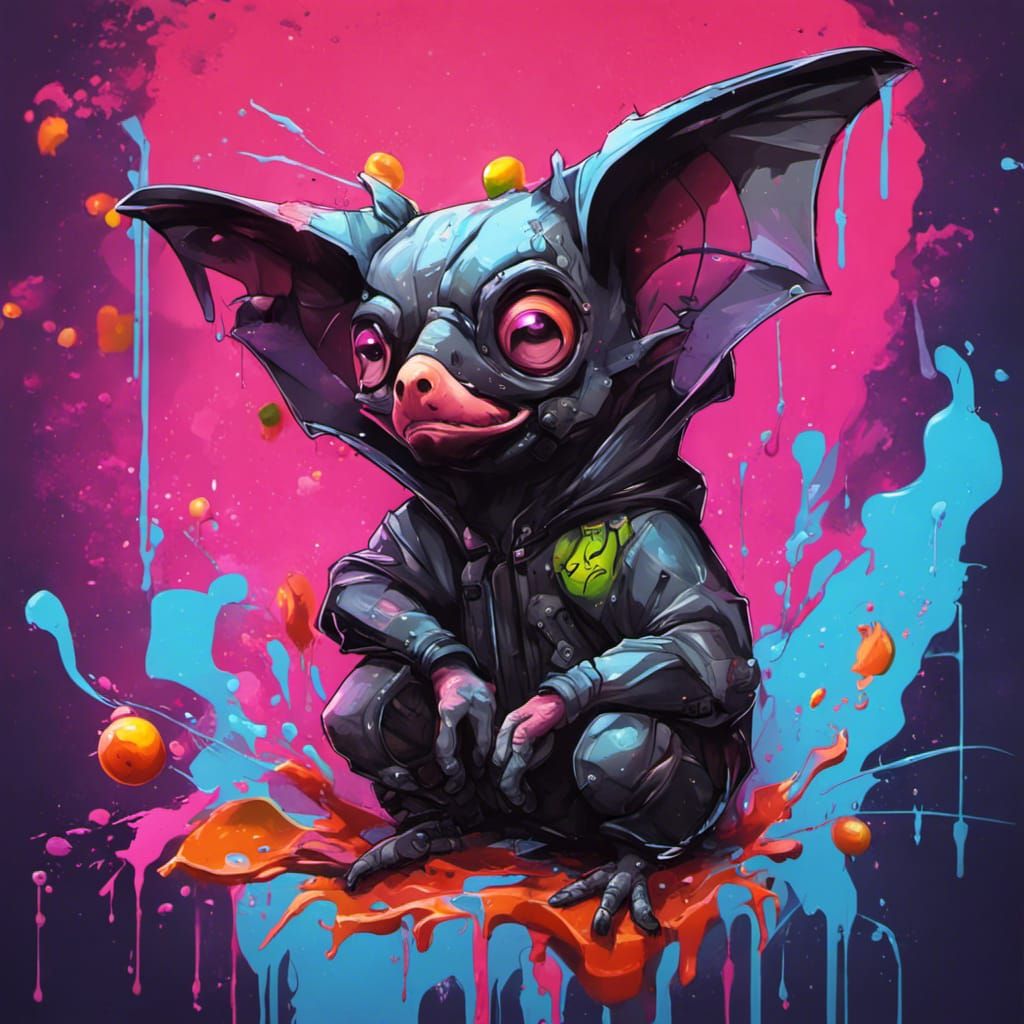 Cyberpunk Fruit Bat Graffiti Art