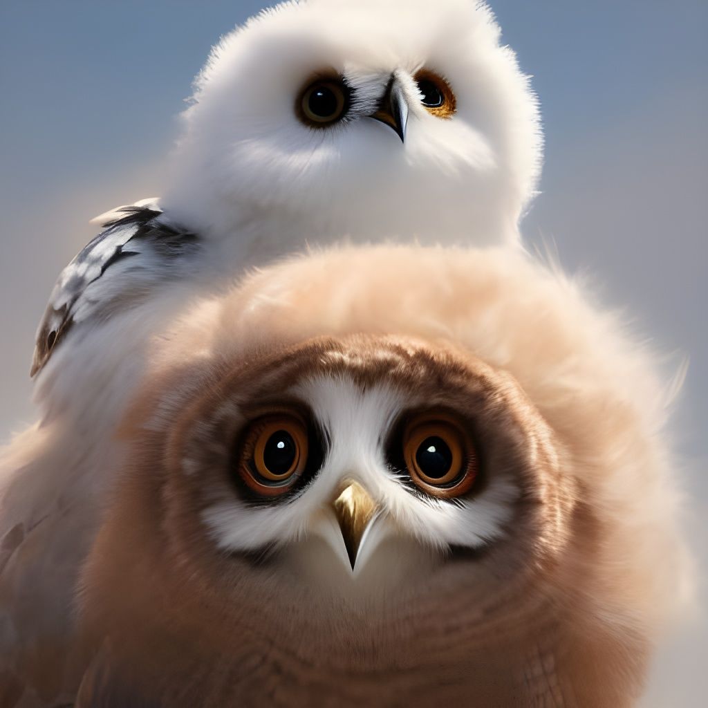 Cute Owls Portrait in Detailed Digital Art