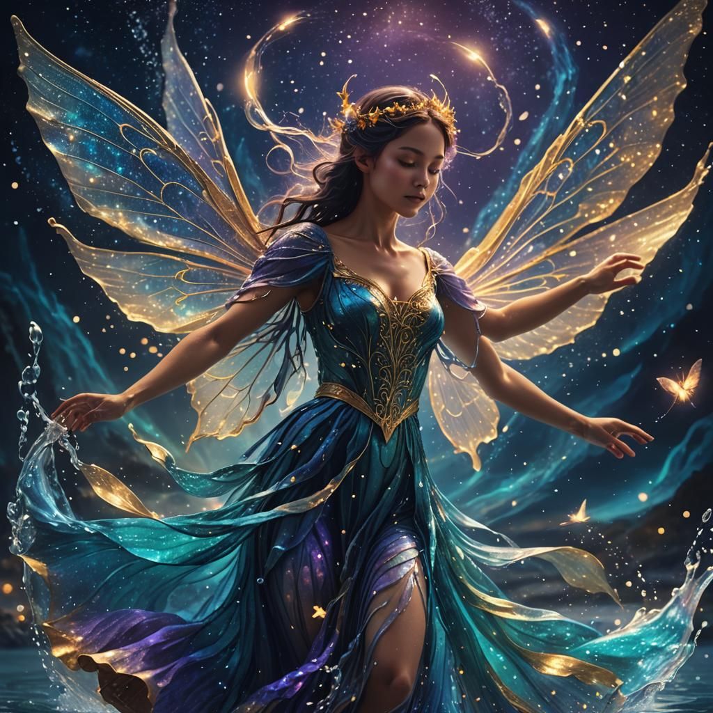 Water Fairy Dances Under Starry Sky