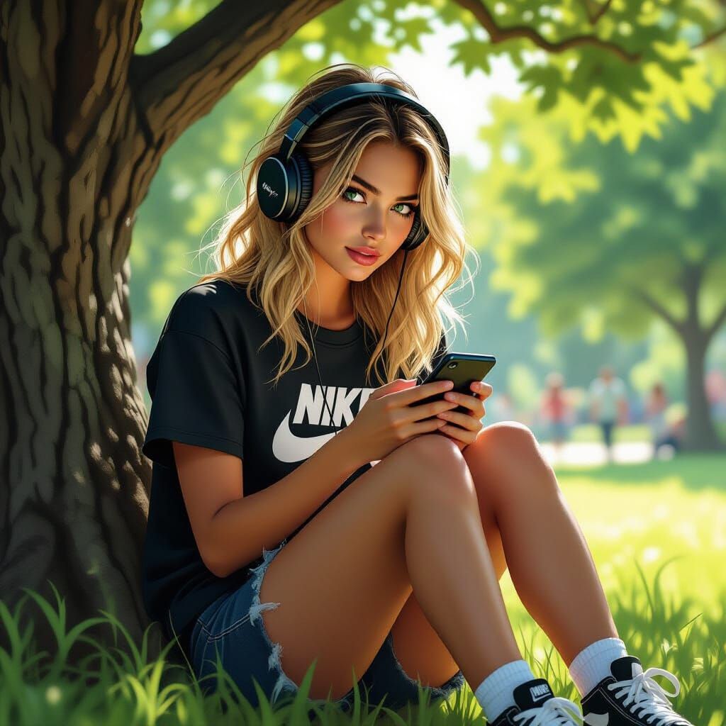 Woman Relaxing in Park, Digital Matte Painting