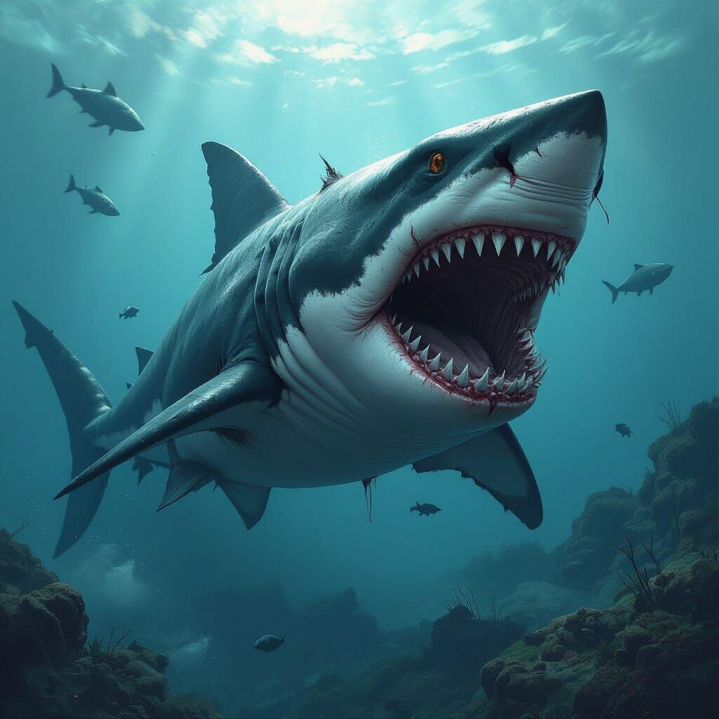 Towering Blackjaw Sharks in Dark Fantasy Style