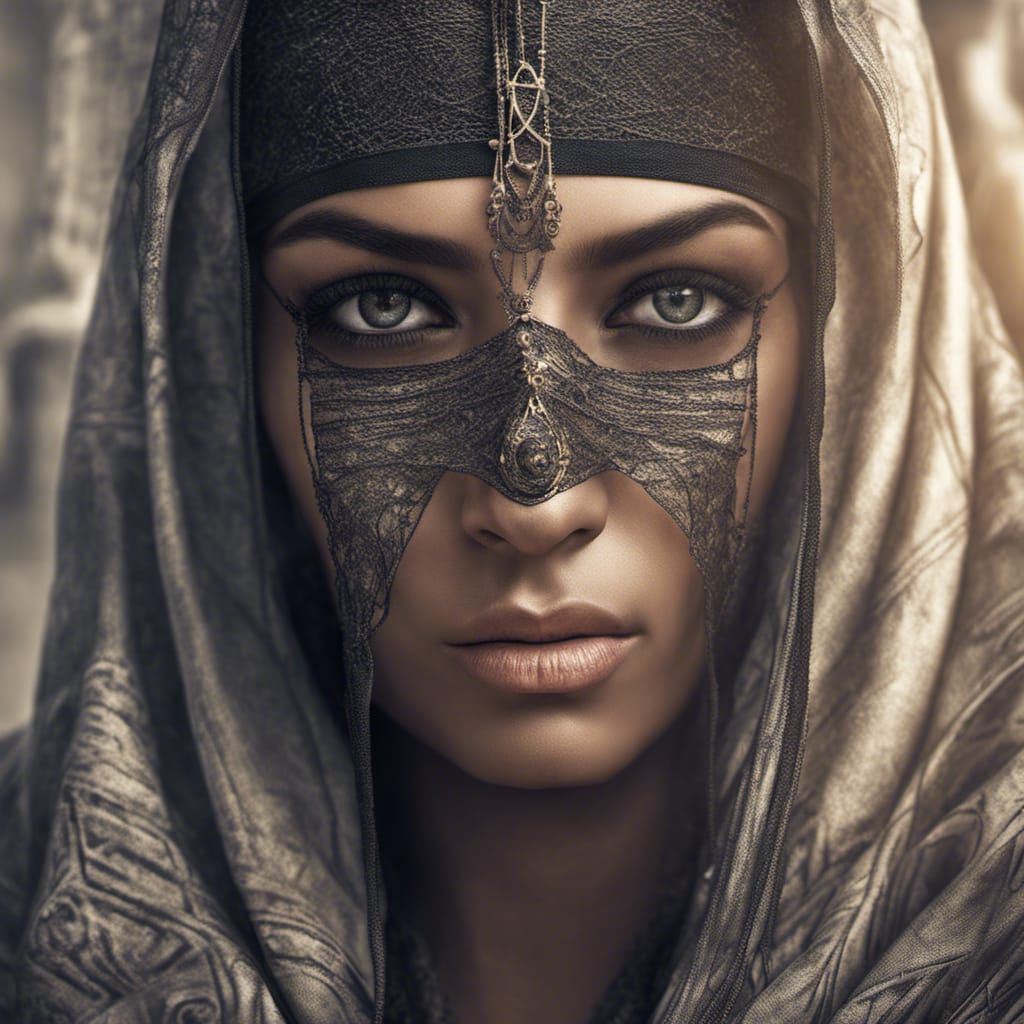 Photorealistic Egyptian Woman in Black Veil