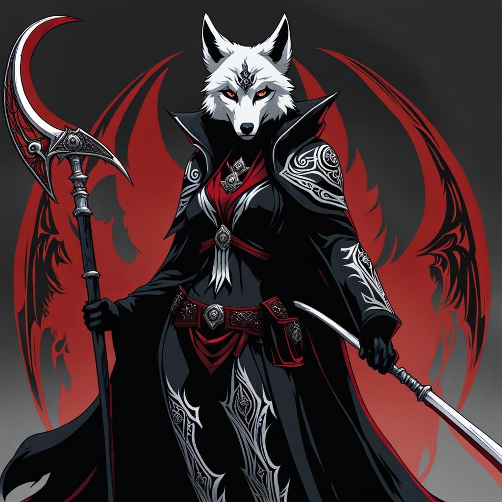 Anthro Wolf Grim Reaper in Dark Fantasy Style