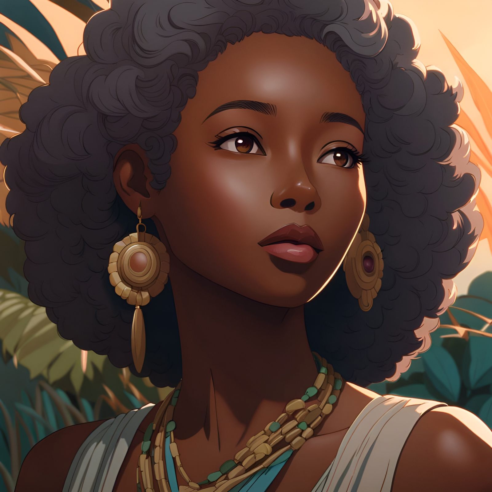 Anime Portrait of African Woman in Ghibli Style
