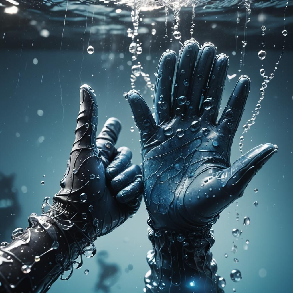 Underwater Swimmer with High-Tech Webbed Gloves