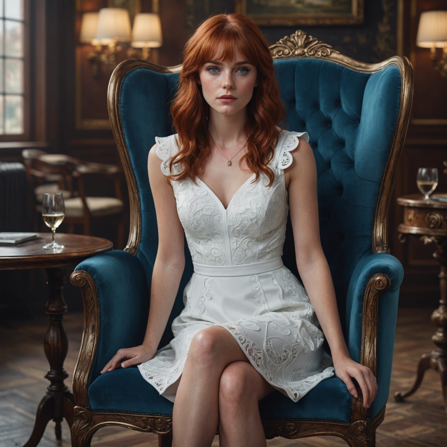 Red Haired Woman in White Dress: Fantasy Concept Art