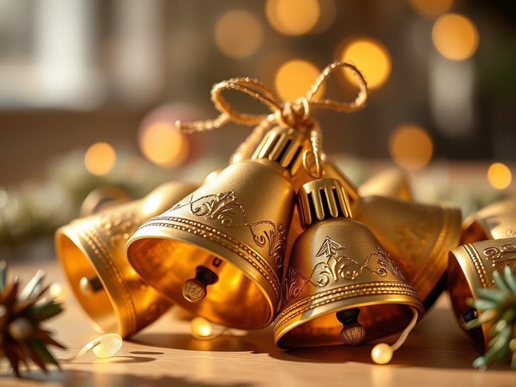Golden Christmas Bells in Warm, Cozy Light