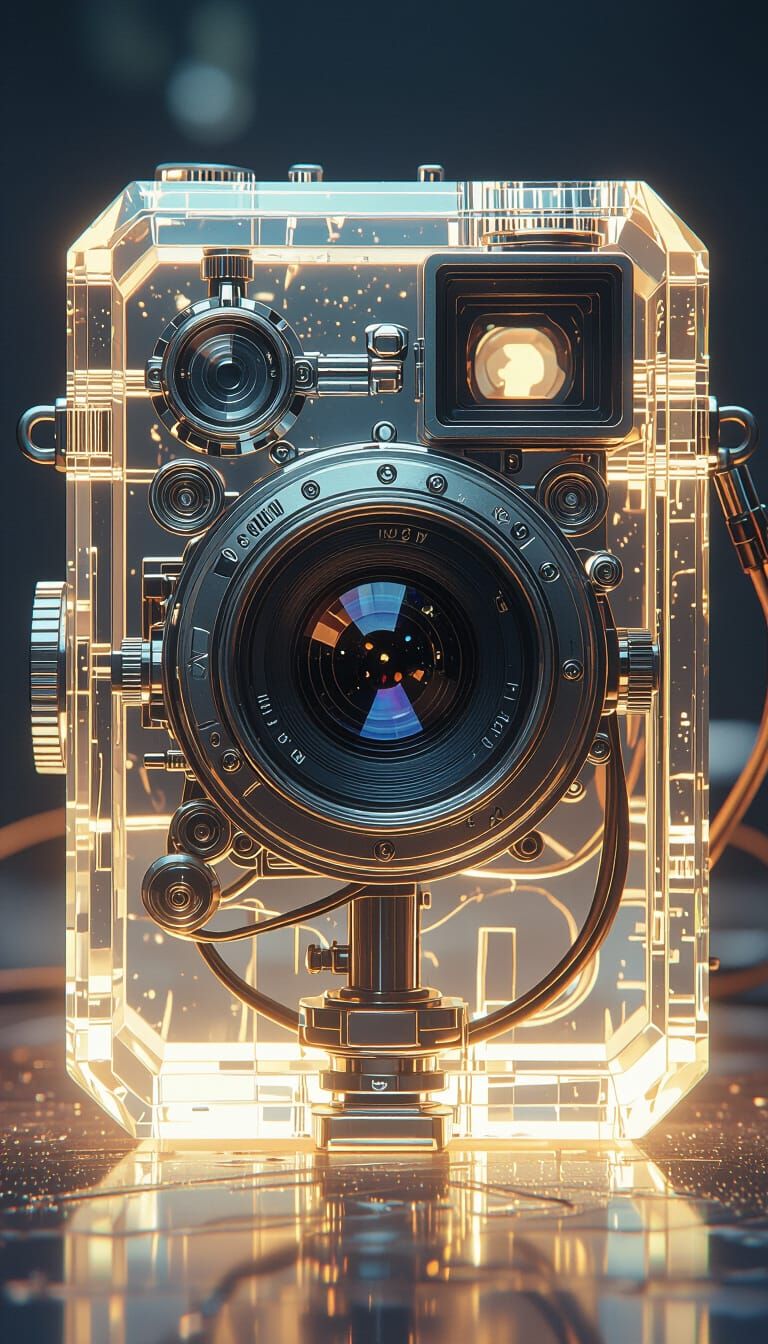 Crystal Camera with Visible Mechanics in Matte Painting Styl...