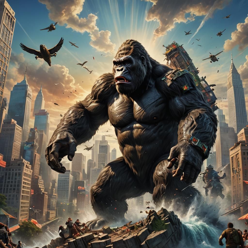 King Kong's Heroic Stand: Hyperrealistic Concept Art
