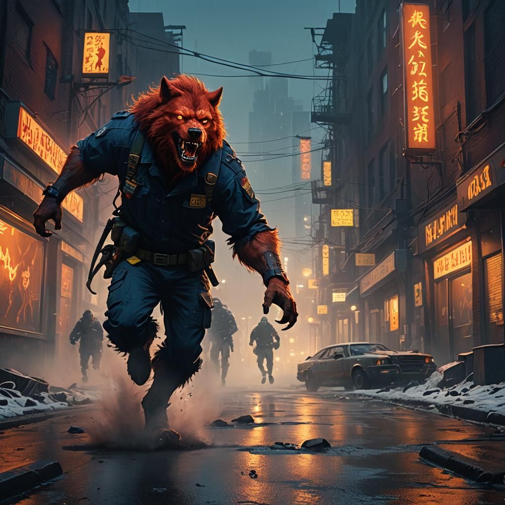 Raging Werewolf in Boston: Dark Fantasy Concept Art