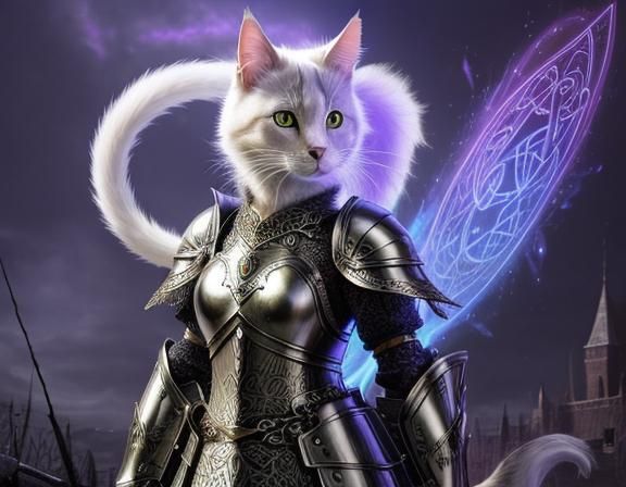 Ethereal Celtic Cat Warrior in Mystical Armor