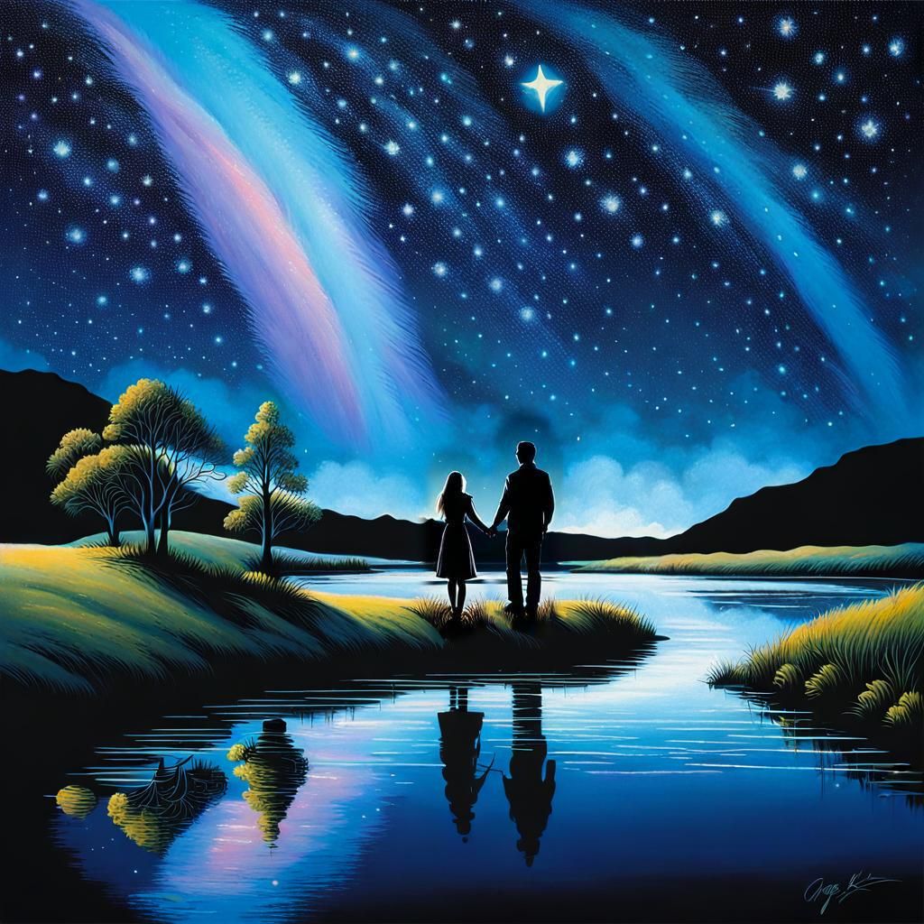 Dreamlike Pastel Landscape with Star River