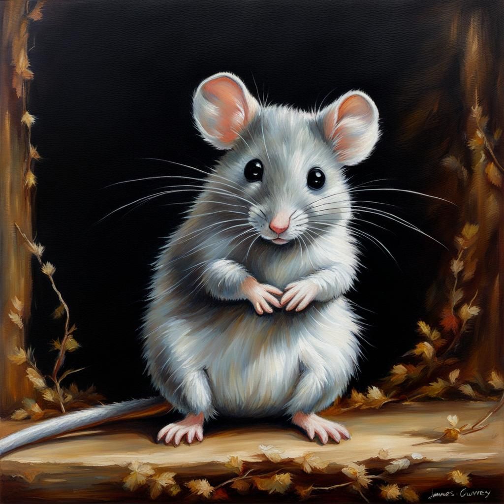 Cute Plush Mouse Oil Painting