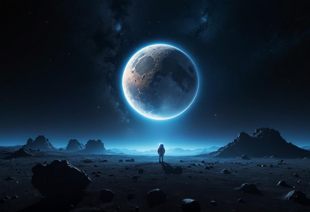 Astronaut's Lunar Solitude in Faded Realism Style