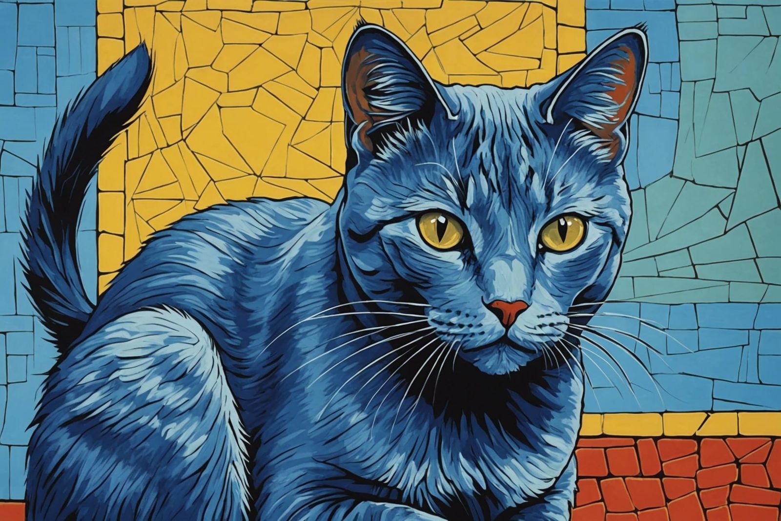 Blue Cat in Cubist Style