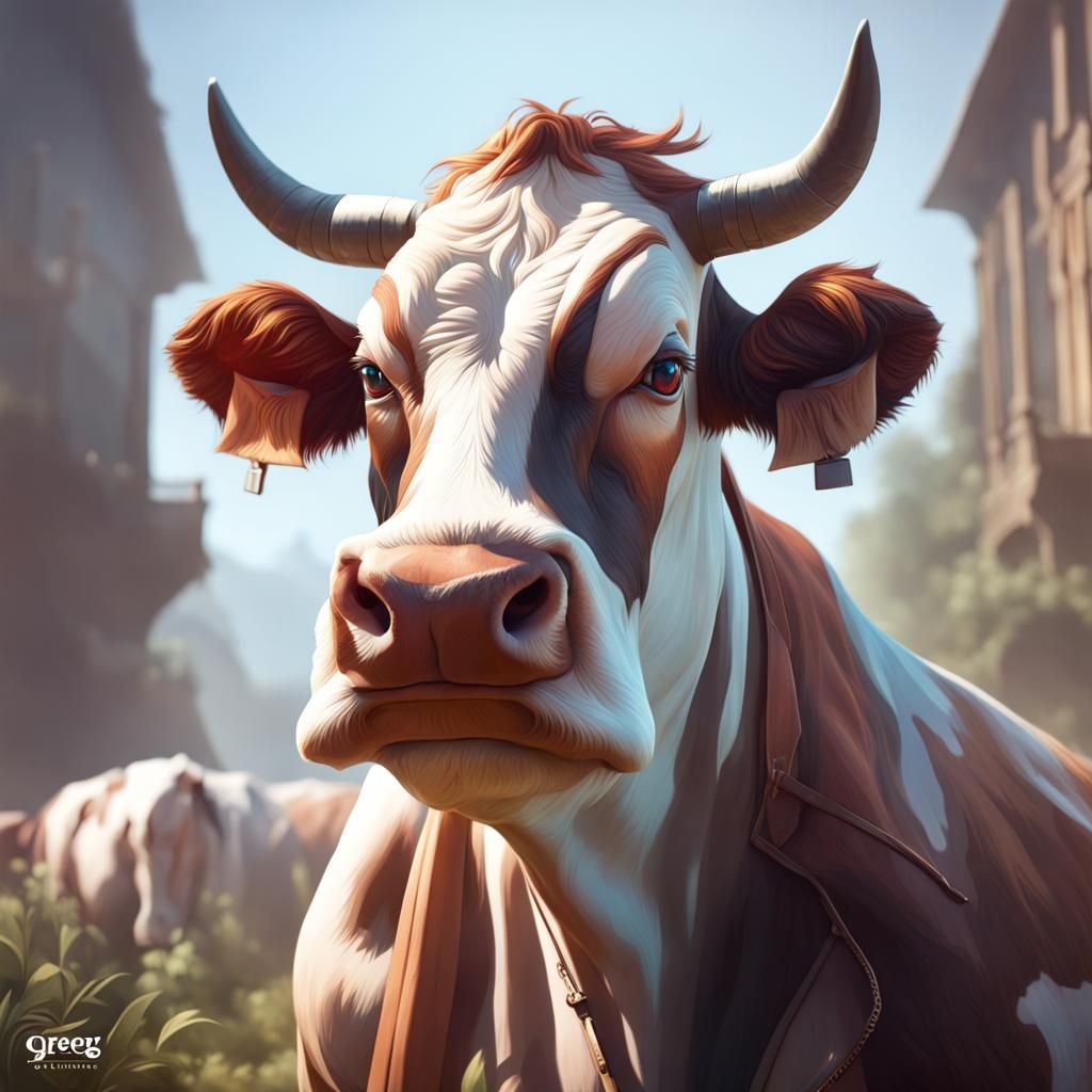Hyperdetailed Cow Portrait in Art Nouveau Style